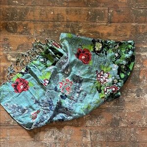 Asian garden floral viscose scarf wrap shawl 20x68”